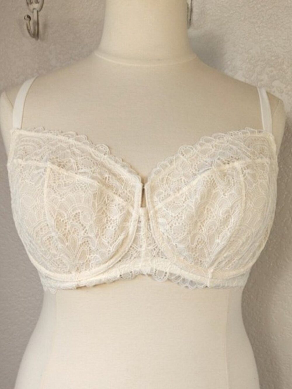 Soma 40DDD Unlined Wired Balconette Bra Floral Cream Lace Multiway Straps